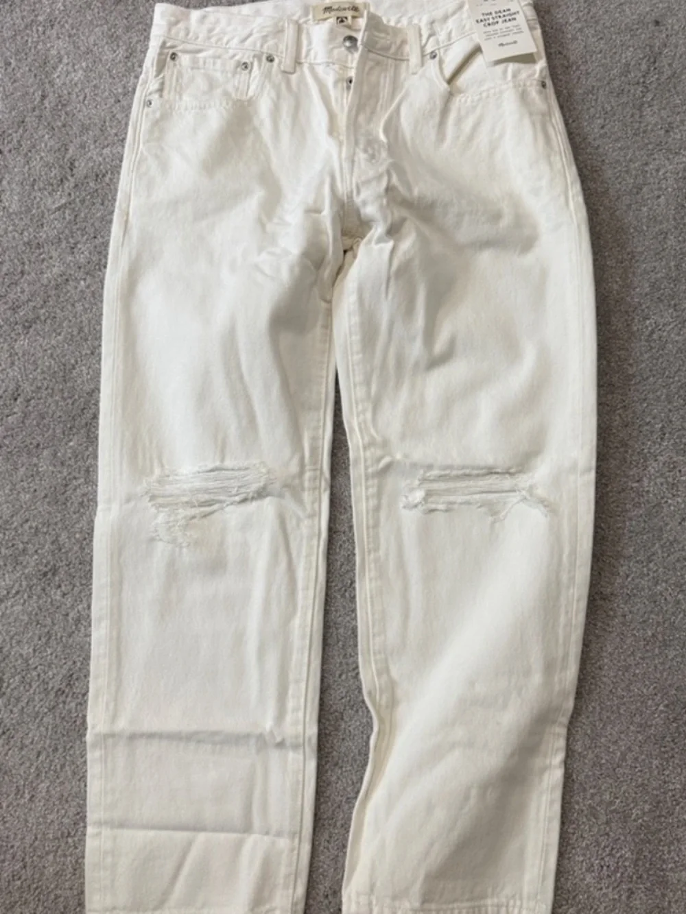 Madewell The Dean Easy Straight Crop White Cotton Torn Denim Jean Size 32 NWT